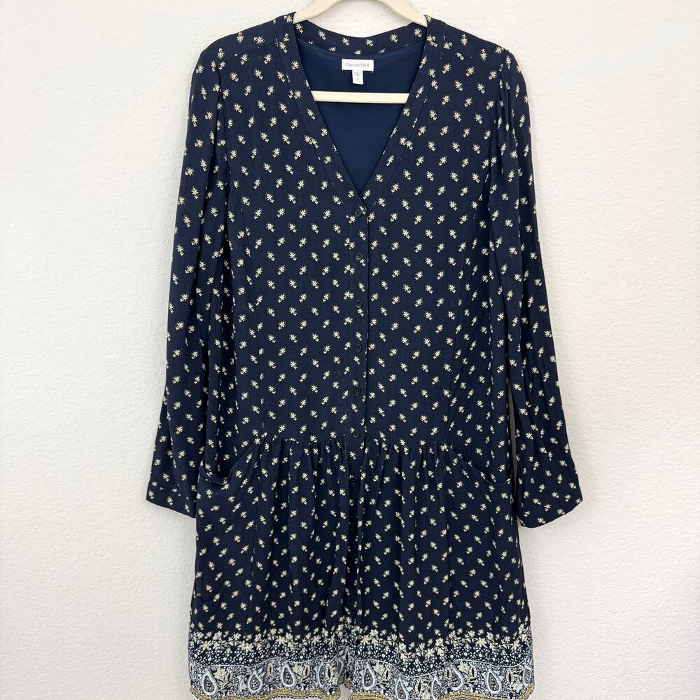 Garnet Hill Womens Mini Shift Dress Size 8 Dainty Floral Drop Waist Flowy Blue